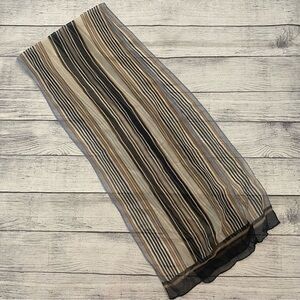 Liz Claiborne Black Gray Tan Scarf Belt Head Wrap Sheer